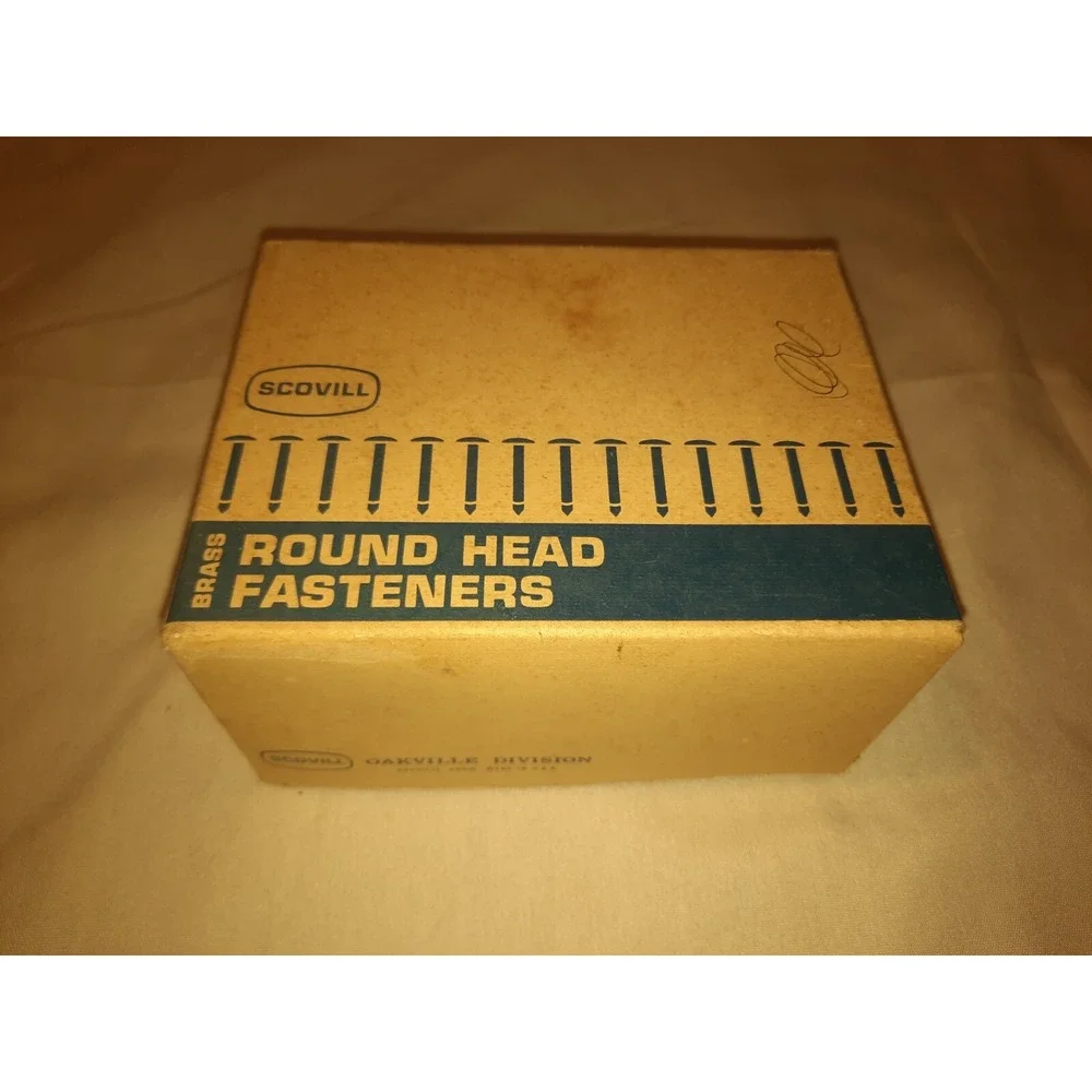 10x Boxes VINTAGE SCOVILL BRASS ROUND HEAD FASTENERS No. 4 T-Pins 1